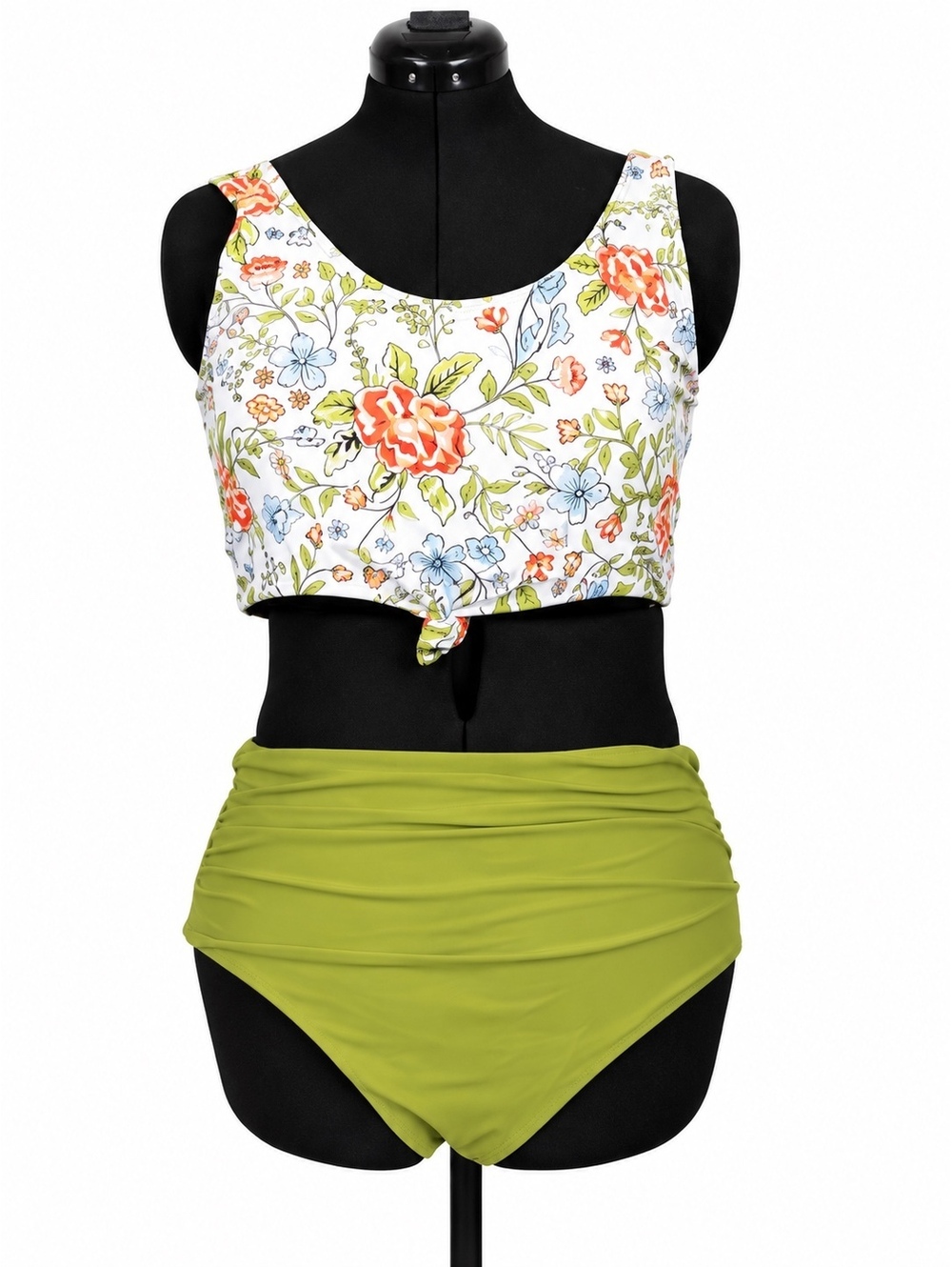 Zaful Multicolor Scoop Neck Tankini & Green High Waisted Swim Bottoms Set (XL)